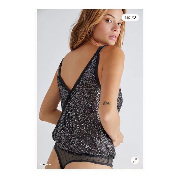 Free People Metallic Shimmer & Shine Bodysuit Night Sz XS NWT Black Silver - Picture 13 of 13